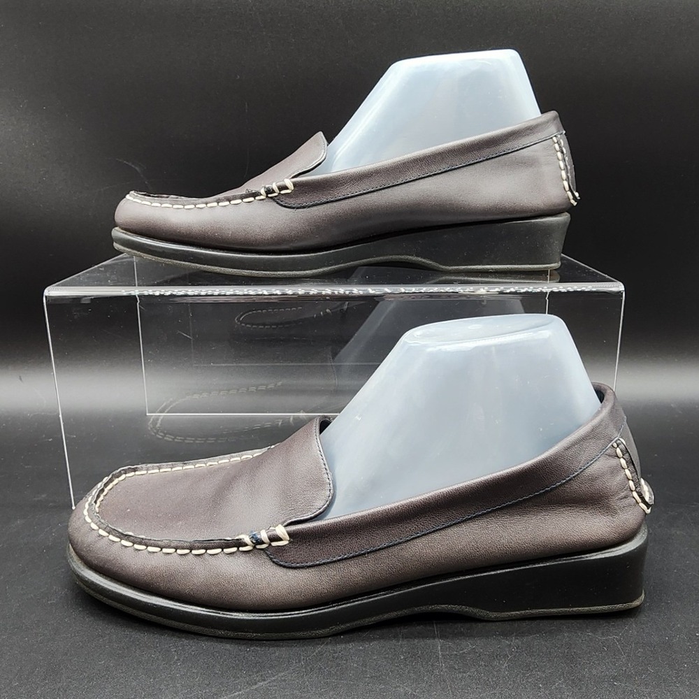Studio Works 9.5 Brown Leather Sophia Loafer Wedge Work Professional Career Shoe